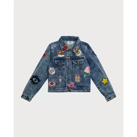 Lola and The Boys Women’s Large All About The Patch Denim Jacket Colorful EUC - Picture 1 of 11